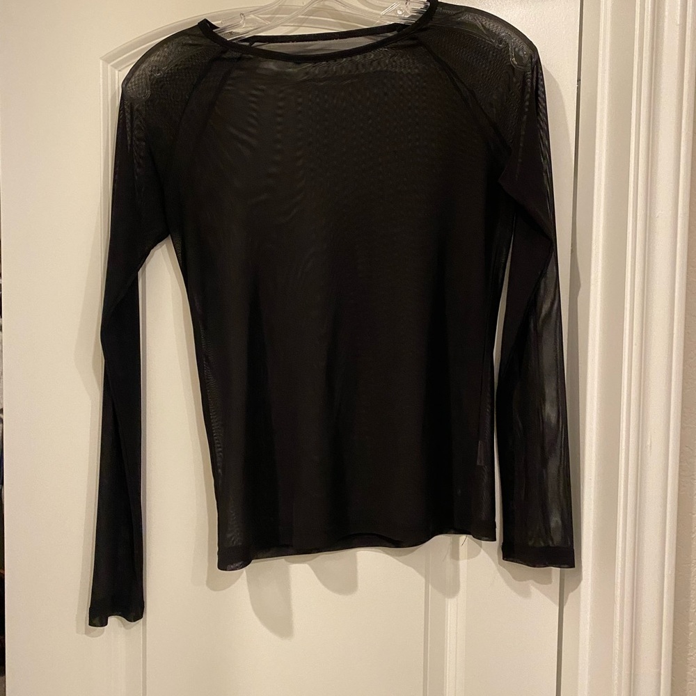 Mango Black Sheer Long-Sleeve Mesh Top